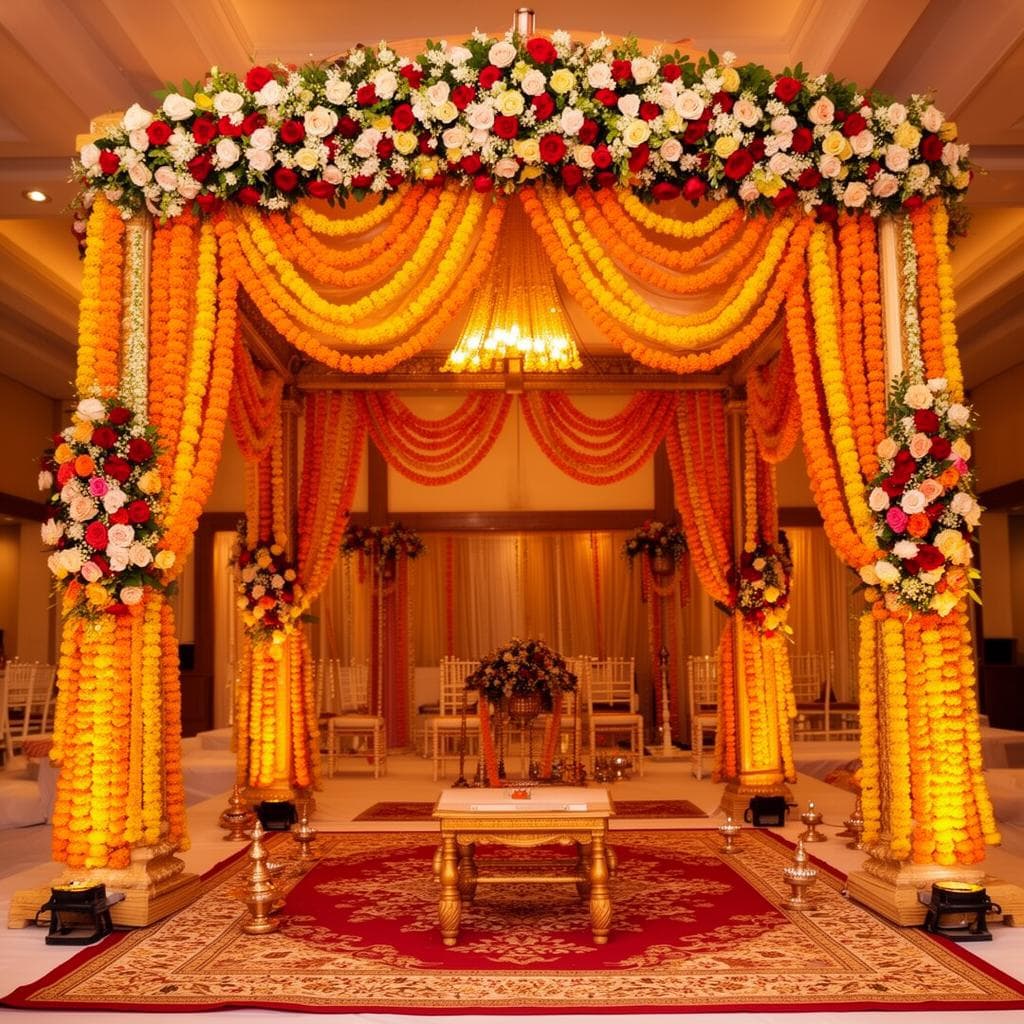 Traditional Hindu wedding mandap decoration at Kannur Gardens Kerala